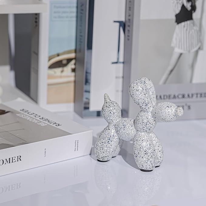 Creative Balloon Dog Statues Small Ceramic Animal Sculpture Modern Home Decor Living Room Desktop Decorations Bedroom Office Cabinet Ornament (White-A)