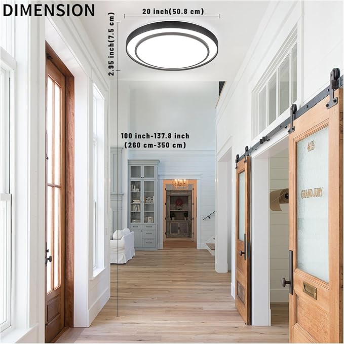 20" LED Flush Mount Ceiling Light Fixture 5CCT, Black Ceiling Light Round, Dimmable Light Fixture Flush Mount 36W, Modern Simple Close to Ceiling Light Fixtures for Kitchen, Bedroom