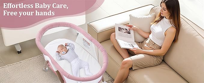 Baby bassinets,3 in1 Baby Crib, Sturdy, Portable & Easy to Assemble,Mosquito net and Portable Bag Included. (Pink)