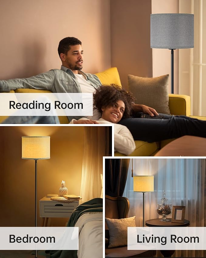 Floor Lamp Standing Lamp, Modern 58" Tall Lamp with Grey Lampshade, Simple Short Floor Lamp for Bedroom, Pedal Switch, Black Small Pole Lamps for Kid Room/Office/Reading Room(E26 Base, NO Bulb)