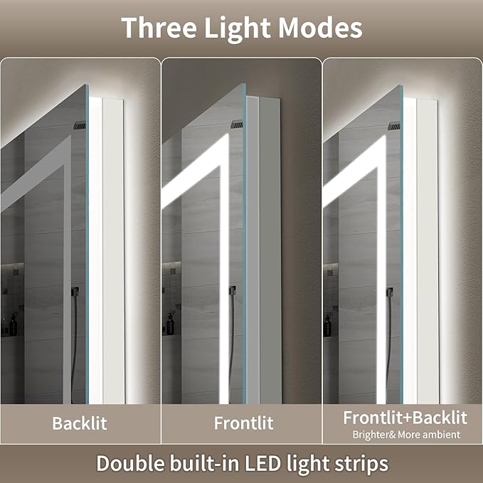 LED Mirror for Bathroom, 28x36 Inch Backlit + Front Lighted Bathroom Vanity Mirror with Lights for Wall, Double Light Strips, 3 Colors, Shatter-Proof, Anti-Fog and Brightness Memory