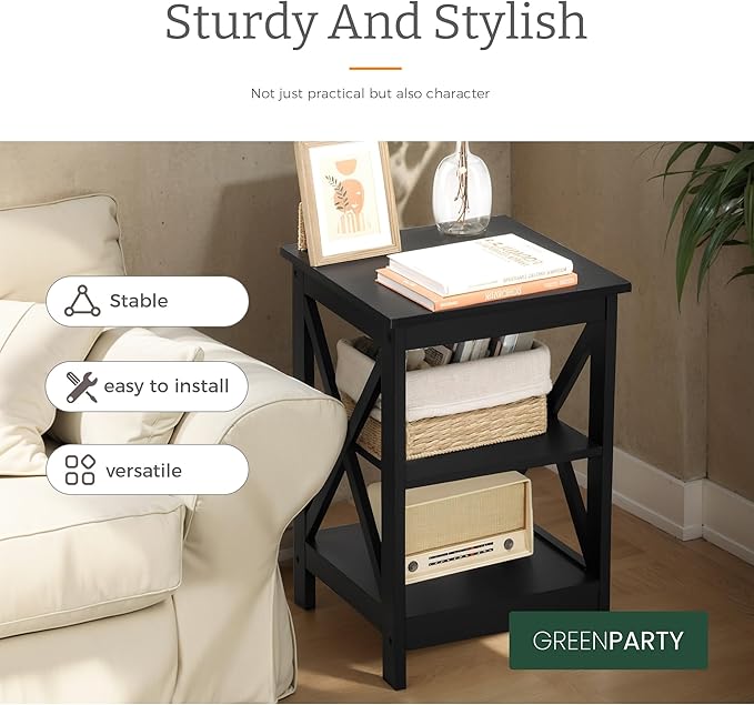 Side Tables, Small End Table Set of 2 for Living Room,Modern Nightstands for Bedroom,Wood Side Table,Black