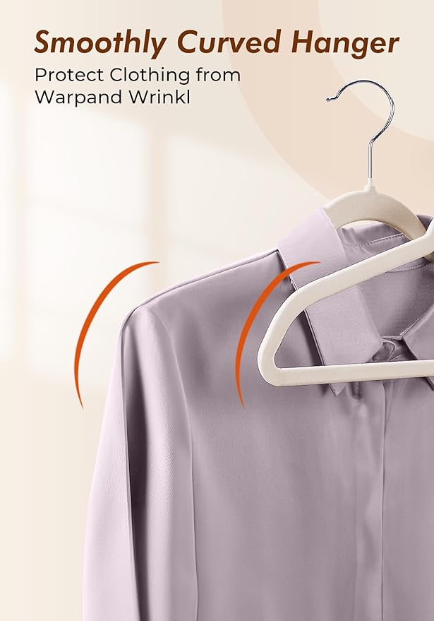 HOUSE DAY Ivory Velvet Hangers 50 Pack - Non Slip Felt Hangers Closet Essentials, Premium Space Saving Hanger, Gentle on Clothes, Sturdy Shoulder Design
