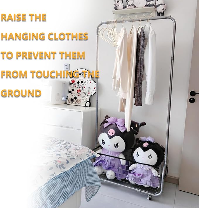 Garment Rack With Storage Baskets,Clothing Rack for Hanging Clothes, Multi-functional Bedroom Clothes Rack with Wheels for Bedroom, Living Room, Easy Assembly (40inch lenght)