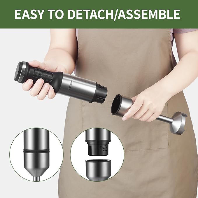Immersion Blender Handheld Corded Hand Blenders 5 in 1 Set 800W, Stainless Steel Stick Blender Turbo Mode with 600 ml Mixing Beaker with Lid, 400 ml Chopper, Whisk, Milk Frother, BPA-Free