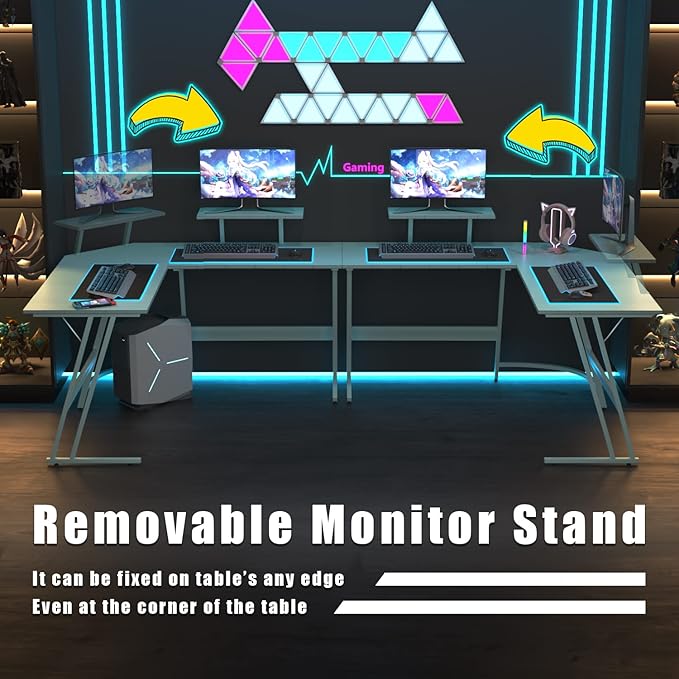 Homall L Shaped Gaming Desk Computer Corner Desk PC Gaming Desk Table with Large Monitor Riser Stand for Home Office Sturdy Writing Workstation (Blue, 51 Inch)