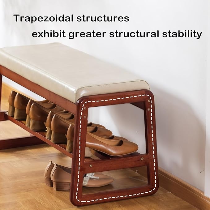 Shoe Rack Bench, Solid Wood Entryway Bench, Shoe Storage with Cushion Seat for Entry, Hallway (Beige-31.5")