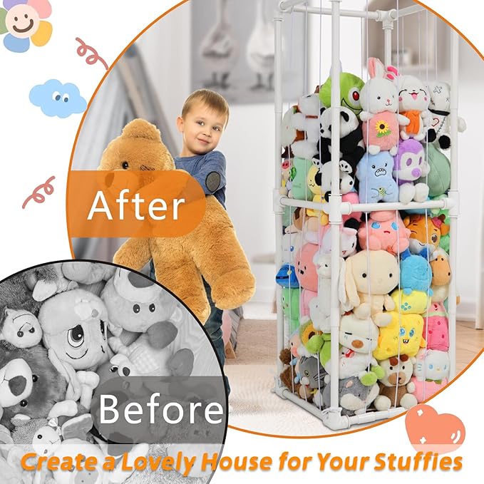 Stuffed Animal Storage Zoo Organizer, PVC Stuffy Toy Zoo Holder, 58'' Tall Vertical Plush Organizer, Large Stuffed Toy Cage for Nursery and Playroom