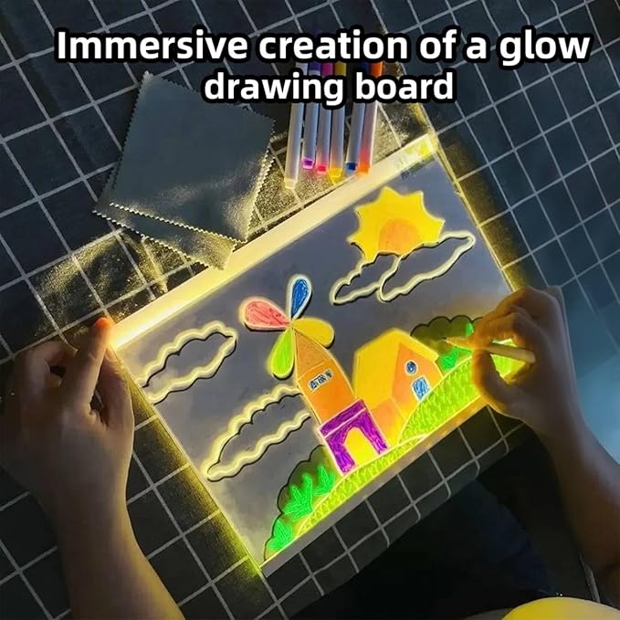 LED Note Board with 7 Colors, Light Up Dry Erase Board with Stand, 7.9"x11.8" Led Drawing Board for Kids, Writing Board with Soft Cloth, USB Cable, Holiday Trend Gift