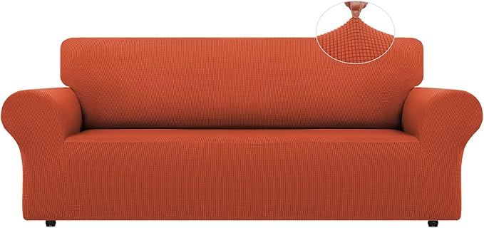 LURKA Stretch Oversized Sofa Slipcovers 1 Piece Couch Covers for 3 Cushion Couch Sofa Furniture Protector Full Sofa Covers with Elastic Bottom for Kids and Pet (X-Large, Pumpkin)