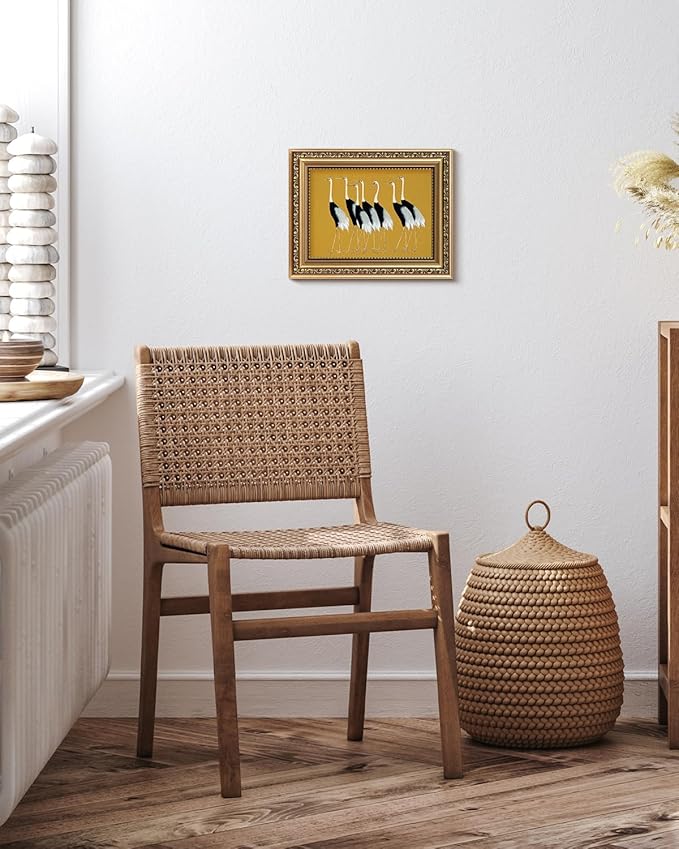 VIYYIEA Gold Framed Wall Art, Seven Cranes Canvas Print Home Decor Vintage Art Painting Picture Bathroom Wall Decor, Animals Artwork for Living Room Bedroom Kitchen Office - 10L x 8W