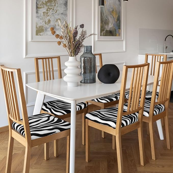 Seat Covers for Dining Room Chairsset of Set of 4, Black White Zebra Stripe Stretch Chair Seat Covers Cushion Slipcovers for Kitchen Office
