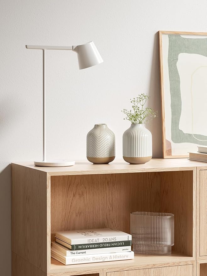 Small Boho Vase for Decor, Rustic Farmhouse Vase for Pampas Grass,Ceramic Flower Vases for Centerpieces, 5.3 Inch,Set of 4,Arctic White