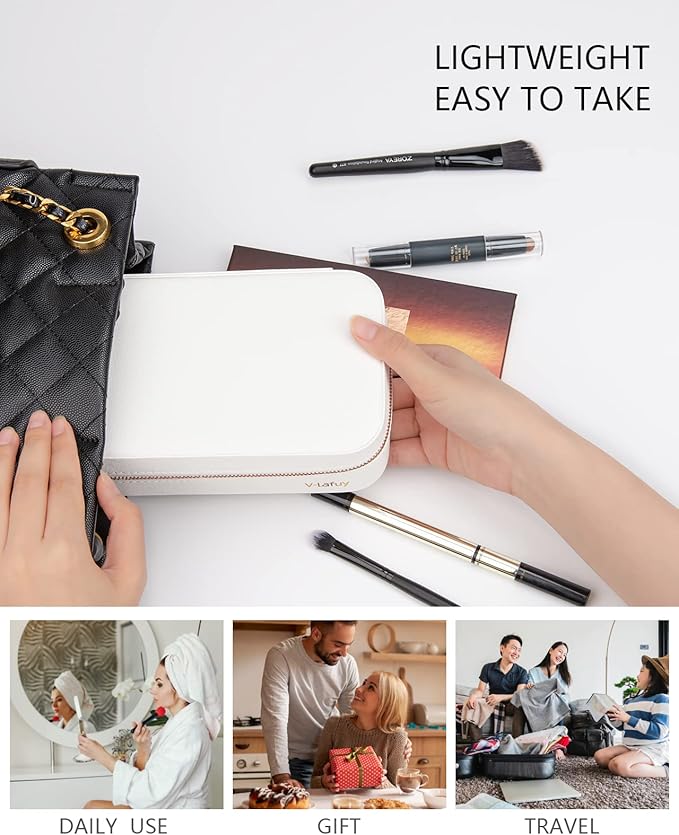 Jewelry Box Small Jewelry Boxes, PU Leather Portable Travel Jewelry Case, Large Capacity for Rings Earrings Necklaces Bracelets Watch, White C