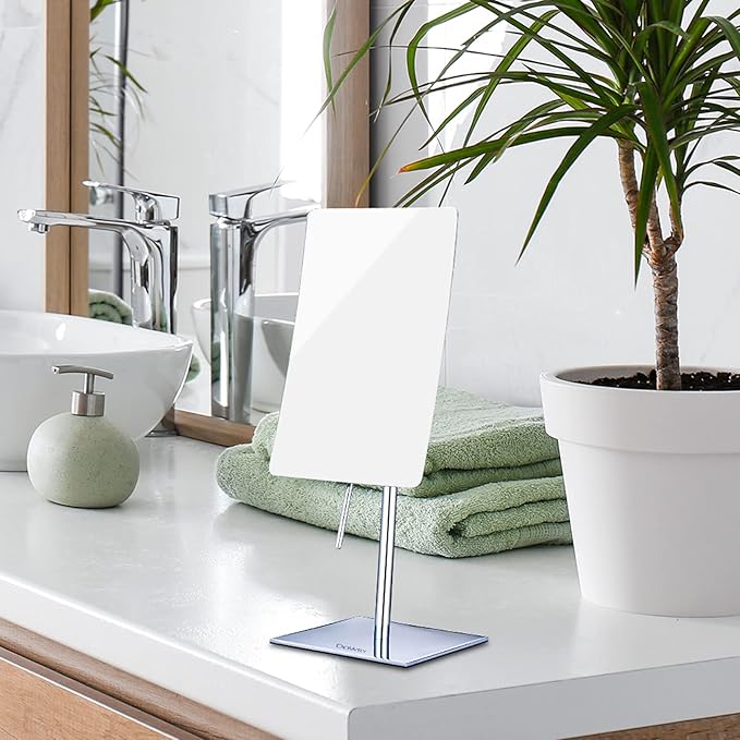 DOWRY 8 Inch 3X Magnified Tabletop Rectangular Adjustable Makeup Mirror,304 Stainless Steel, Gifts for Women Wife Mom Teengirls Polished Chrome (3X)