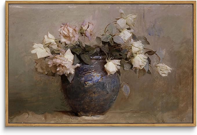 InSimSea Framed Canvas Wall Art Vintage Decor, Room Decor Large Artwork for Wall Roses Floral Paintings Framed Wall Art Prints for Office Kitchen Bathroom Decor, 16"x24"