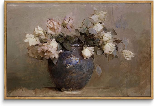 InSimSea Framed Canvas Wall Art Vintage Decor, Room Decor Large Artwork for Wall Roses Floral Paintings Framed Wall Art Prints for Office Kitchen Bathroom Decor, 16"x24"