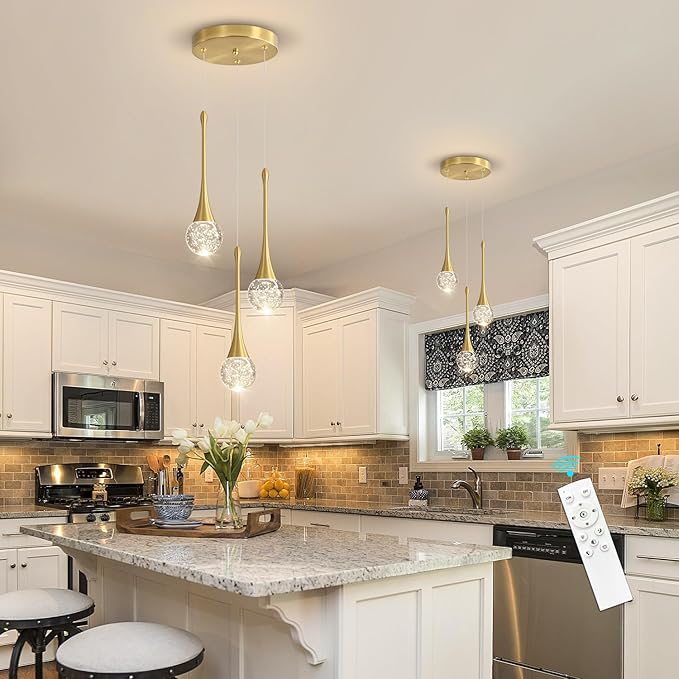 cenzoz 3-Lights Modern Pendant Lights for Kitchen Island LED Dimmable Crystal Glam Ceiling Pendant Lighting Chandelier for Dining Room Hallway Bedroom Corner Lamp Antique Gold