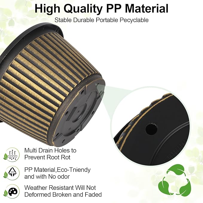 Planter-Pots-for-Plants-Indoor-Outdoor, 4 Pack 10 Inch Plastic Flower Pots with Saucer & Drainage Holes, Modern Garden Planters for Planting Medium Large Plants，Decorative Resin Garden Pots