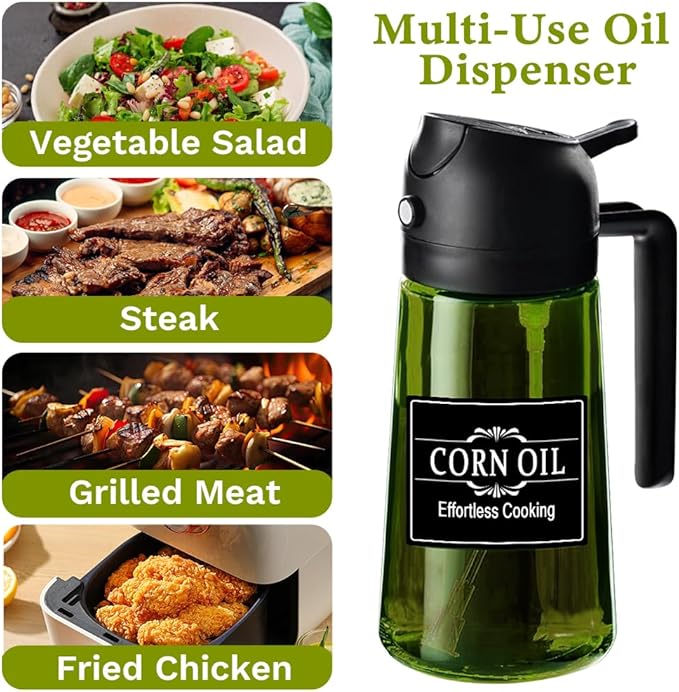 Oil Dispenser Bottle for Kitchen-2 in 1 Olive Oil Dispenser for Kitchen-Oil Sprayer for Cooking,Salad,Frying,BBQ,Air Fryer-Upgraded Sunshade Bottle(16oz/470ml)