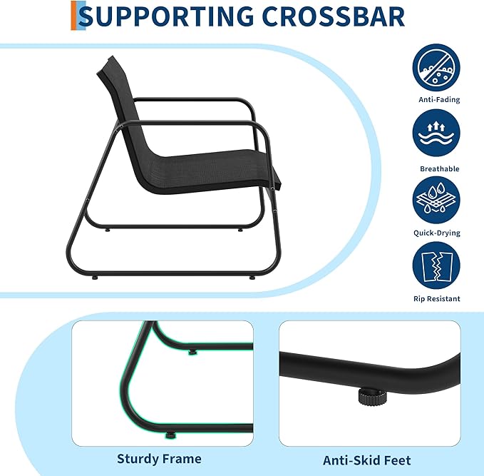 GarveeLife 4Pcs Textilene Conversation Set with 2 Chairs, Patio Conversation Set with Single Chairs and Glass Top Coffee Table, Textilene Furniture Set with Love Seat