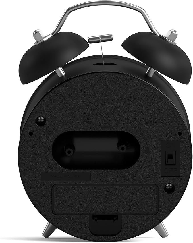 NEWGATE® Charlie Bell Echo Alarm Clock | Modern take on Classic Twin Bell Clock | Black | Easy to Read Numbers | Ideal for Bedside, Desk or Shelf | Modern Retro Bedroom & Office Accessory