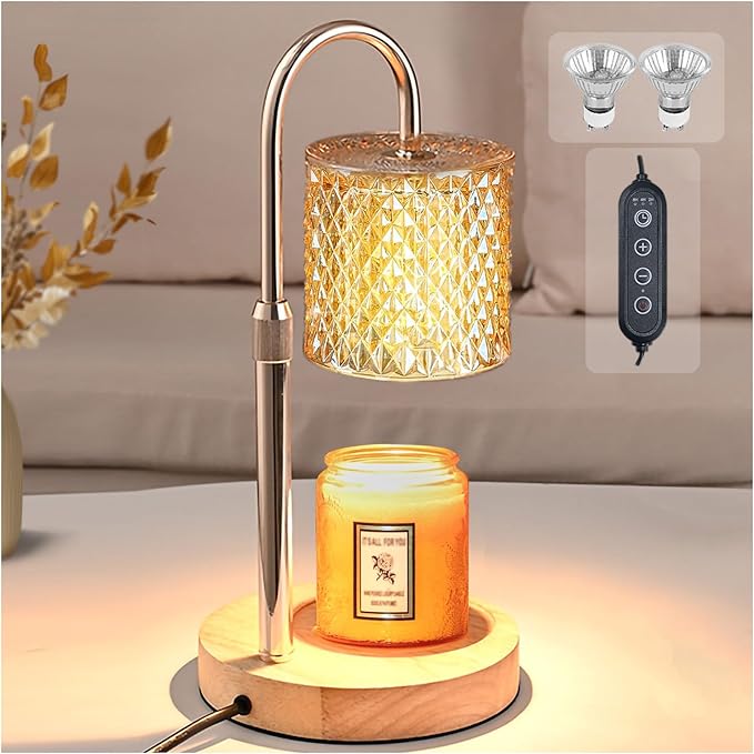 Candle Warmer Lamp with Timer Dimmer Adjustable Height for New Home House Bedroom Decor,Wax Melt Warmer with 2 Bulbs for Jar Candles, Gifts for Mom Women Friend Sister Birthday | Champagne Gold