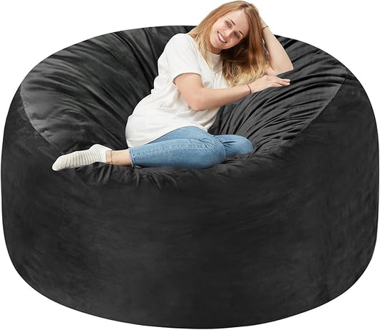 Homguava 5FT Bean Bag Chair Giant BeanBag with Memory Foam Filled, Comfy Bean Bag Chairs for Adults, Adult Bean Bag Chair with Dutch Velvet Cover for Living Room Bedroom-Black