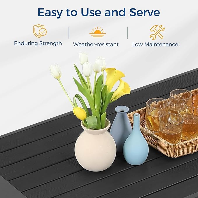 Wisteria Lane Aluminum Outdoor Patio Furniture Set, 7 Seats Modern Patio Conversation Sets, Outdoor Sectional Metal Sofa with 5 Inch Cushion and Coffee Table for Garden, Black Frame and Blue Cushion