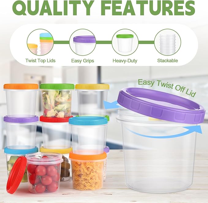 16 oz Plastic Deli Containers with Lids, 24 Pack Stackable Small Freezer Container, Reusable 2 Cup Food Storage Containers with Pen and Brush, Microwave & Dishwasher Safe, BPA Free