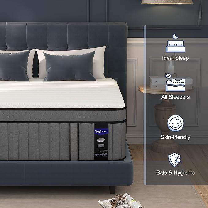 DIFAME Queen Size Mattress,16 inch Queen Mattress in a Box,Hybrid Mattresses with Gel Memory Foam & Pocket Springs, Pressure Relief, Cooling, Enhanced Edge Support,Firm