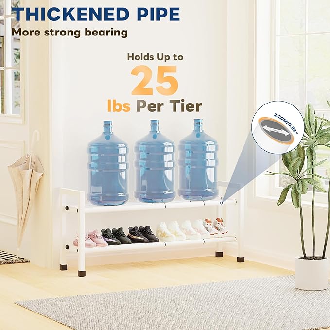 Mavivegue Expandable Shoe Rack, 2-Tier 19"-43.3" Adjustable Shoe Rack for Closet,Hall Entryway,Front Door,Garage, Sturdy Steel Space-Saving Rack, White
