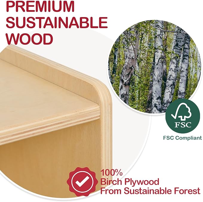 Monläurd® 100% Birch Cabinet, 8-Section Montessori Wooden Bookshelf & Storage Organizer, Toy Storage Cabinet for Kids, Daycare Furniture, Toddler Book Shelf for Playroom, Classroom and Nursery