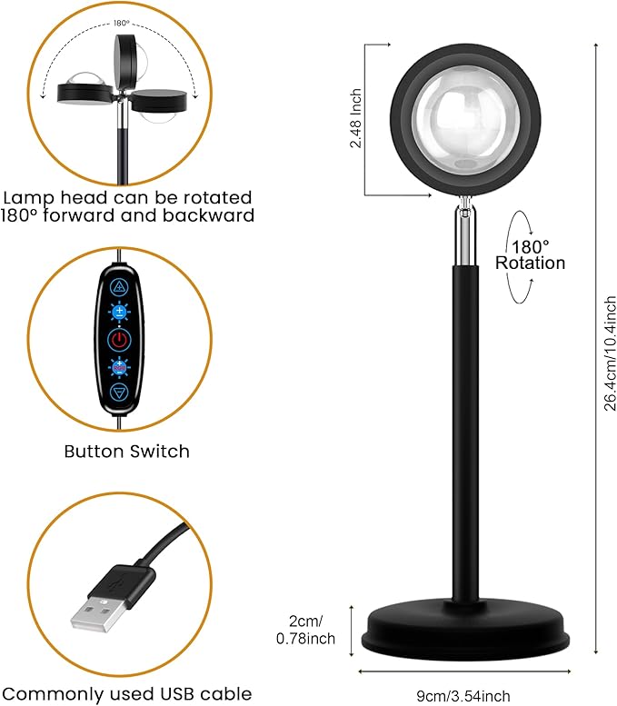 Sunset Lamp Projection, Not Only 21 Colors Sunset Lights, 180 Degree Rotation Led Light, Push Button Switch & APP Control Projector for Party Bedroom Decor