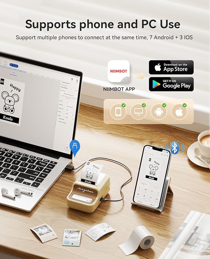 NIIMBOT Sticker Printer, B21 Pro Portabel Sticker Maker, Bluetooth Label Maker, 300DPI HD Label Printer for Photos, Notes, Study Graphics, Memo Maker,50x30mm Label,230Pcs(White)