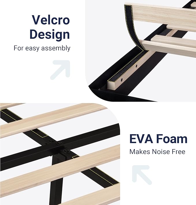 Allewie King Size Platform Bed Frame with Velvet Upholstered Headboard and Wooden Slats Support, Fully Upholstered Mattress Foundation/No Box Spring Needed/Easy Assembly, Black