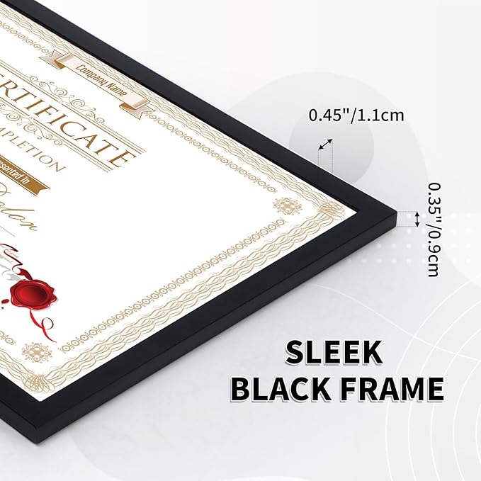 WIFTREY 8.5x11 Certificate Picture Frames Sets of 10, Multi 8.5 by 11 Document Diploma Photo Frame Bulk, Wall Hanging or Tabletop Display, Black