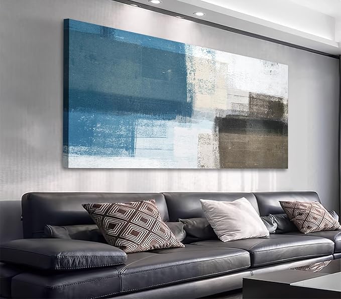 Abstract Canvas Wall Art Blue White Brown Abstract Pictures for Living Room Wall Decor Modern Abstract Painting Artwork Contemporary Abstract Canvas Print for Home Office Wall Decoration 29x58in