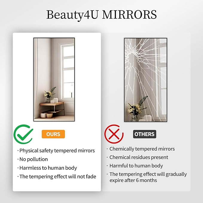 Beauty4U 71" x 32" Large Full Length Mirror with Stand, Black Wall Mounting Full Body Mirror, Metal Frame Full-Length Tempered Mirror for Living Room, Bedroom