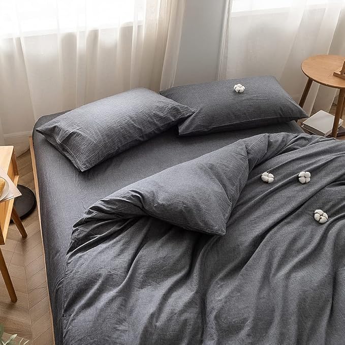 FACE TWO FACE Bedding Duvet Cover Set100% Washed Cotton Duvet Cover Linen Like Textured Breathable Durable Soft Comfy (Full, Gray)