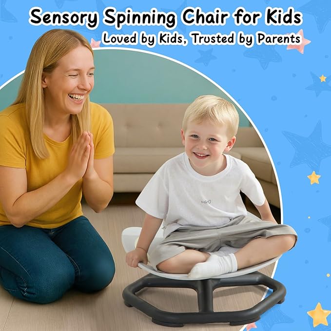 Glow-in-The-Dark Elephant Sensory Spinning Chair for Kids, Autism Sensory Toys, Sit and Spin Swivel Seat for Autistic Children, ADHD & Sensory Room Must Haves, Boosts Balance, Ages 3+ (Grey)