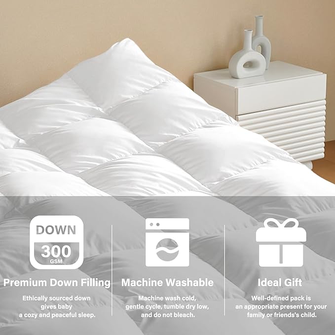 zzlamb Toddler Comforter Kids Crib Blanket, Warm Baby Down Quilt Crib Comforter Small Duvet Insert, Lightweight Soft Noiseless Cotton-Blended Shell Down Proof Machine Washable, White 45x60in