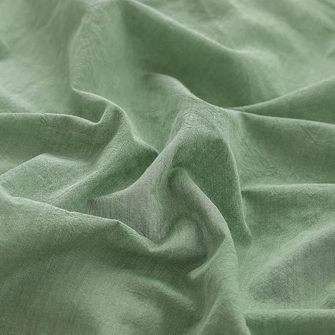 FACE TWO FACE Bedding Duvet Cover Set100% Washed Cotton Duvet Cover Linen Like Textured Breathable Durable Soft Comfy(Full, Green)