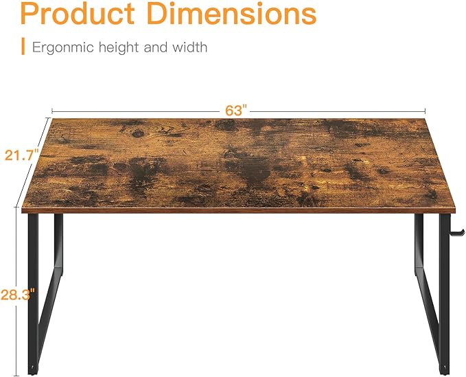 Coleshome 63 Inches Computer Desk, Modern Desk for Home Office, Vintage