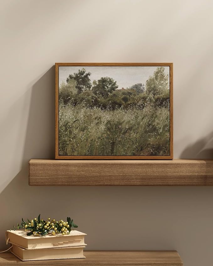 InSimSea Framed Canvas Wall Art Vintage Decor, Grassland Nature Framed Artwork for Walls, Nature Scenic Living Room Pictures Wall Decoration, Bathroom Bedroom Office Decor, 9"x11"