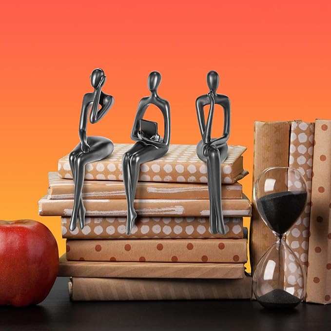 Thinker Statue Gold Decor Abstract Art Sculpture, Golden Resin Collectible Figurines for Home Living Room Office Shelf Decoration,Great Gifts Ideas (Sitting Posture-Black)