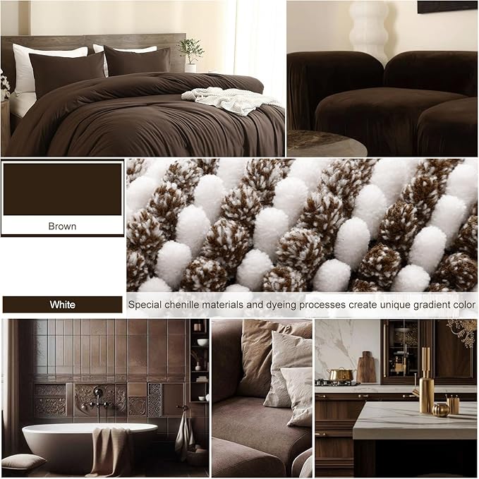 BSICPRO Bathroom Rugs and Mats Sets, 2 Piece Thick Absorbent Chenille Bath Mat Rug Set Non Slip, Soft Shaggy Bath Room Floor Mats for Bathroom, Machine Washable (Brown, 20" x 47" Plus 16" x 24")