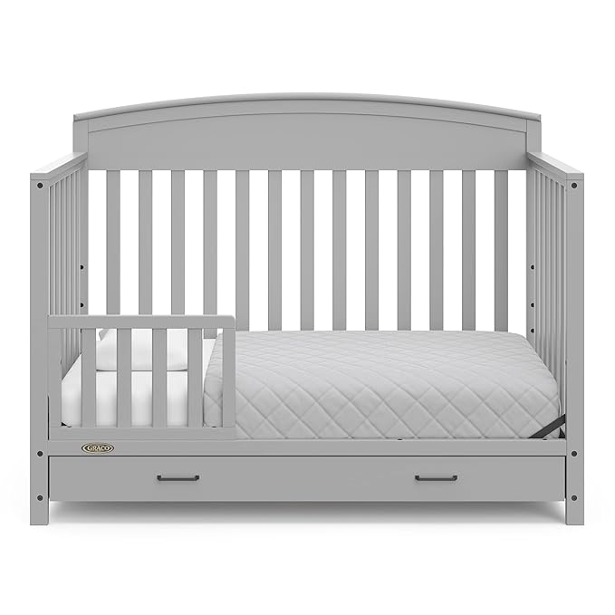 Graco Benton 5-in-1 Convertible Crib with Drawer (Pebble Gray) -Converts from Baby Crib to Toddler Bed, Daybed and Full-Size Bed,Fits Standard Full-Size Crib Mattress, Adjustable Mattress Support Base