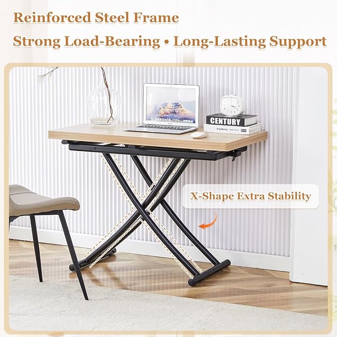 4 in 1 Folding Dining Table with Adjustable Lift Top & Wheels, Multi-Function Coffee Table to Dining Table for Apartments, Kitchens, Living Rooms, Scratch-Resistant & Easy Assembly