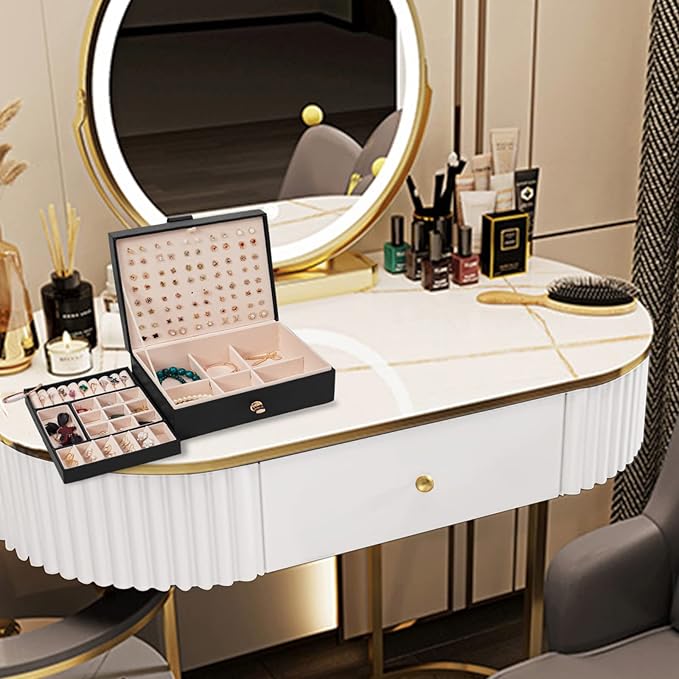 Jewelry Box Organizer for Women, Earring Organizer Box with PU Leather for Birthday Christmas and Theme Party Gifts-Black